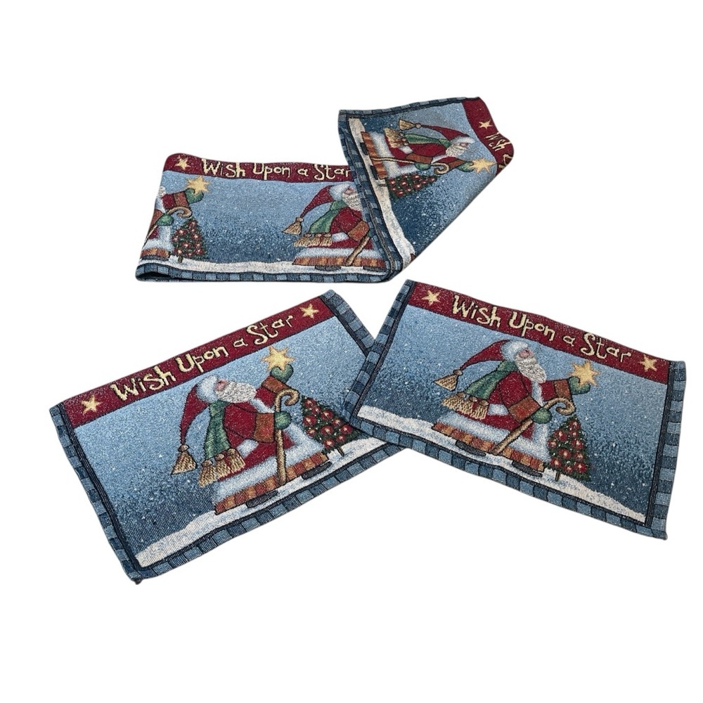 Vintage Christmas Santa Wish Upon A Star Tapestry Table Runner 2 Table PlaceMats